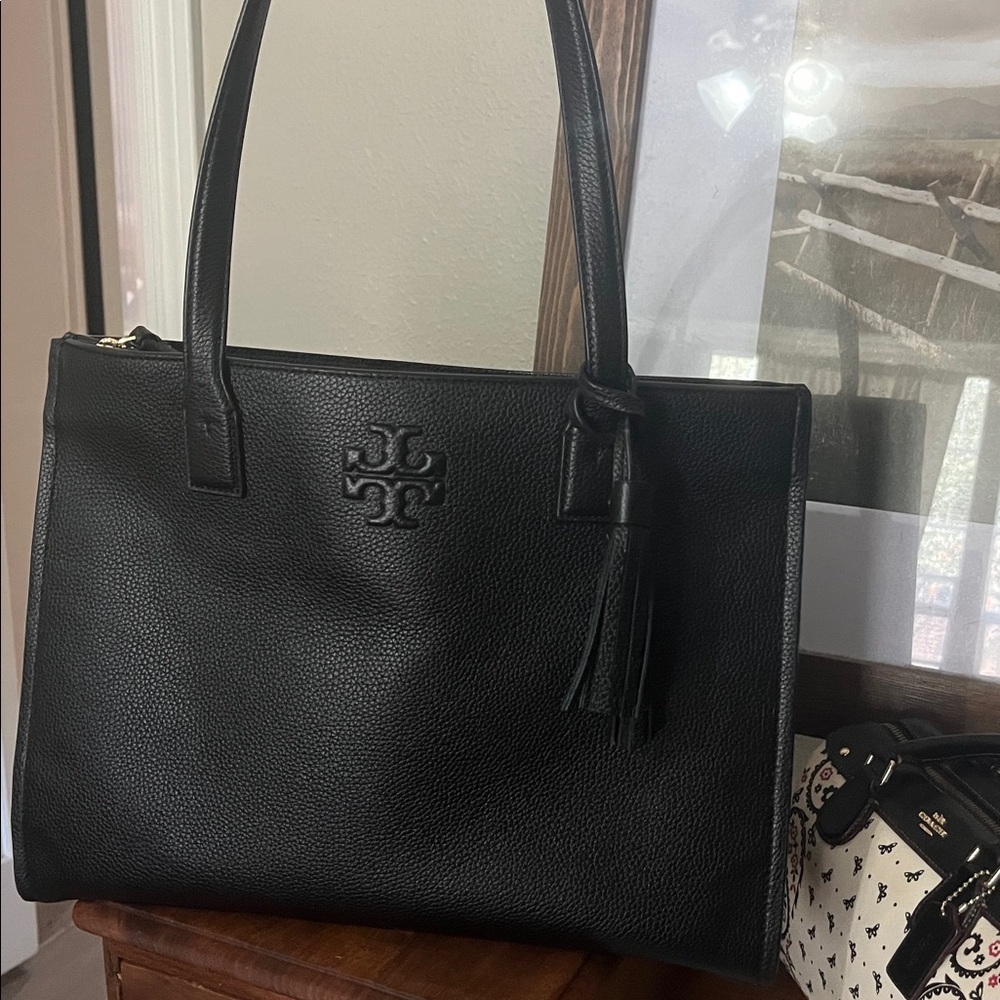 Tory Burch Black Pebbled Leather Thea Handbag